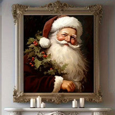 Arte de pared vintage de lienzo de Papá Noel decoración del hogar marco de madera para sala de estar