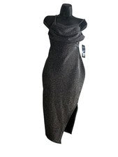 Nuevo Vestido Madden NYC Brillo Para Mujer Mediano Negro Plateado Metálico Asimétrico