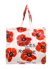 Bolso de Mano Rouje Algodón Estampado Floral Blanco Amapola Rojo Naranja 18.5x15x3"