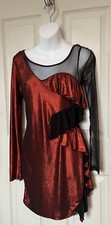 Vestido ceñido al cuerpo formal manga malla con volantes Oh Yes cremallera rojo metálico para mujer L nuevo con etiqueta