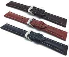 Correa de reloj de cuero Bandini 18-30 mm extra larga (XL), negra, marrón, bronceada