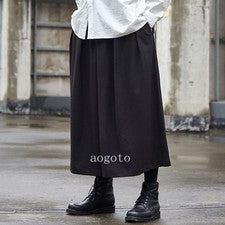 Pantalones informales estilo japonés pantalones de pierna ancha para hombre algodón negros informales falda pantalones