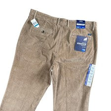 Pantalones de pana elásticos calce recto crema mantequilla oscura IZOD para hombre nuevos con etiquetas 37x29