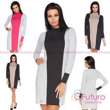 Mujer Oficina Turno Vestido Cuello Capucha Formal Damas Mini Vestido Tallas 8 - 14 FA441