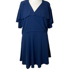 Minivestido de manga corta azul marino talla grande Union de moda para mujer