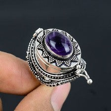 Anillo venenoso de plata de ley 925 hecho a mano con piedras preciosas de amatista salvia tamaño de regalo 9 p233