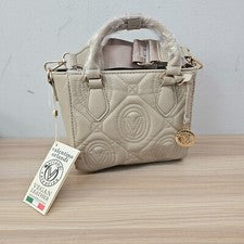 Bolso de Mano Italiano VALENTINO ORLANDI Para Mujer Taupe Acolchado Logo Bandolera Vegano NUEVO