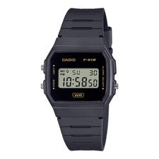 Reloj digital de cuarzo Casio clásico con correa de resina negra F-91WB-8ADF