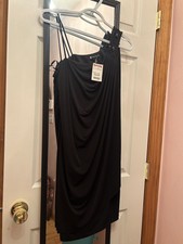 NUEVO~ VESTIDO MUJER PEQUEÑO LENTEJUELAS NEGRO UN HOMBRO