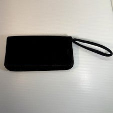 Cartera sin asas de terciopelo negro Estée Lauder muñeca espejo 8” x 4” nueva sin etiquetas