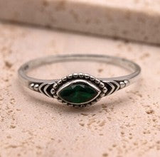 Anillo boho de plata de ley 925 para damas marquesa esmeralda piedras preciosas joyería regalo
