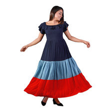Vestido largo manga corta cuello barco mezcla rayón algodón multicolor 2XL - 5XL para mujer