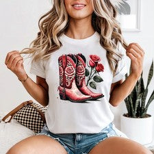 Botas de Vaquero Rosa Para Mujer Camiseta Floral Occidental Amante de la Naturaleza Regalo de Verano