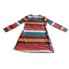 Vestido Camisa Ofeefan Rayas Multicolor Para Mujer Talla L Manga Larga Boho Informal Nuevo con Etiquetas