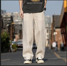 Pantalones rectos para hombre 100 % lino sueltos moda finos cintura media verano primavera tobillo
