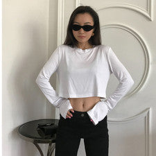 Sexy Prendas para el torso Cortas Para Mujer Cintura Alta Moda Informal Blanca Manga Larga