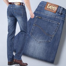 Pantalones de mezclilla para hombre tubo recto sueltos elásticos negocios estilo informal