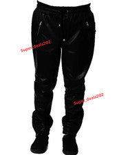 Pantalones de chándal de cuero de cordero negros para hombre informales estilo motociclista ropa calce ajustado