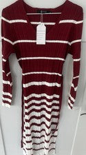 NUEVO CON ETIQUETAS NENONA Mujer 2024 Otoño Suéter Vestido Invierno Manga Larga Rojo y Blanco-Pequeño