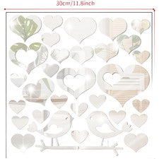Juego de 2 pegatinas de espejo acrílico diseño corazón para decoración de paredes del hogar