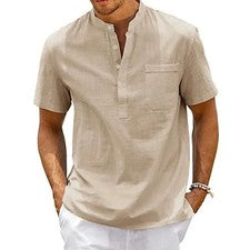 Camisa De Manga Corta Moda Lujo Camiseta Elegante Algodón Lino Para Hombres