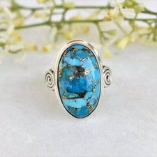 Anillo hecho a mano de plata 925 con piedras preciosas turquesa natural joyería de regalo para mujer