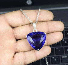Colgante Tanzanita Azul Natural 32,50 Ct+ Con Cadena Trillón Plata 925 DG Gemas
