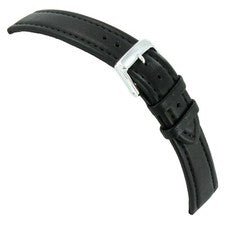 Correa de reloj negra de 18 mm para hombre - piel de becerro cosida
