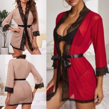 Sexy albornoz de encaje para mujer kimono lencería albornoz ropa de dormir