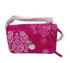 Bolso Bandolera Vera Bradley Rosa Estampado Paisley Turnlock Cartera NUEVO