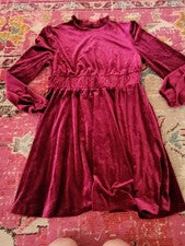 NUEVO CON ETIQUETAS Mujer L Borgoña Invierno Navidad Elástico Terciopelo Fiesta Vestido Elegante