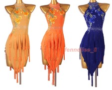 Sexy Vestido de Baile Latino Bordado Para Mujer Rumba Calce Ajustado Borlas Sin Mangas