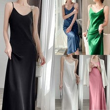 Moda Nuevo Vestido Alta Calidad Elegante Satén Artificial Camisón Cuello en V