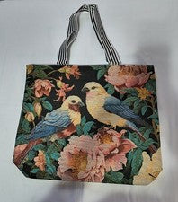 Bolso de Mano de Lona con Cremallera - Grande, Floral, Pájaros 17" x 14"