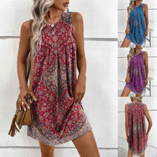 Nuevo vestido para mujer de verano a juego sin mangas estampado vestido de moda nacional