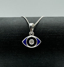 Collar Colgante Plata de Ley 925 Azul Mal de Ojo 18" 20" 22" 24"