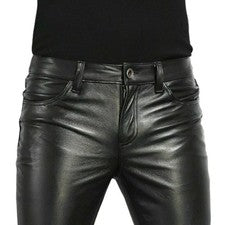 Pantalones de cuero negros para hombre Pantalones suaves de cuero de vaca para motociclista
