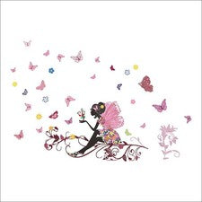 Pegatinas de pared de árbol de hadas con flores de mariposa calcomanía artística suministro de decoración del hogar
