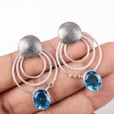 Blue Topaz Gemstone 925 Sterling Silver Earring Handmade jewelry Earring Gift