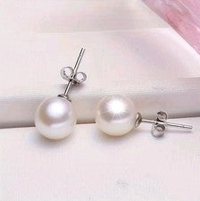 ✅Tailandia Perlas Cultivadas Agua Dulce Pendientes Cuentas Reales Plata 925 8mm✅