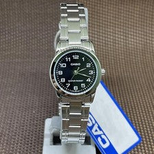 Casio LTP-V001D-1B analógico de acero inoxidable negro esfera redonda reloj c...
