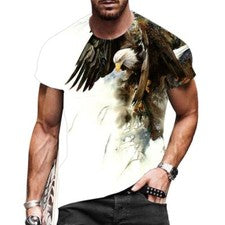 Camiseta Hombre Águila Blanca Moda Estampado Gráfico Manga Corta Antigua Camiseta
