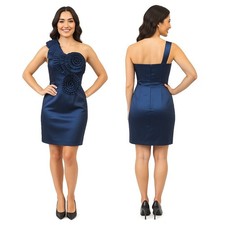 Vestido plisado con volantes y un hombro azul marino talla pequeña Twenty One para mujer NUEVO