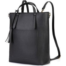 Mochila convertible de cuero vegano negro ECOSUSI Bolso de mano Maletín para computadora portátil