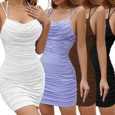 Sexy Vestido Camisola Para Mujer con Arrugas Picante Niña Moda Vestido Sin Mangas