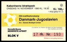 Boleto 1990 Dinamarca vs. Yougoslavia WC/EURO Qualifier