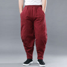 Winter Retro Cotton Pants National Style Men Thicken Cotton Padded Casual Pants