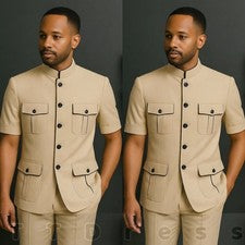 Trajes de Hombre Mangas Cortas Estilo Africano Conjunto Formal para Traje de Boda Conjunto para Hombre