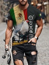 Camiseta Gallo Águila Azteca Mexicana Ropa de Calle Hombres Moda Amarillo Negro Rojo Verde
