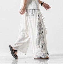 Pantalones largos retro chinos retro de pierna ancha con estampado de grúa de moda juvenil para hombre a45